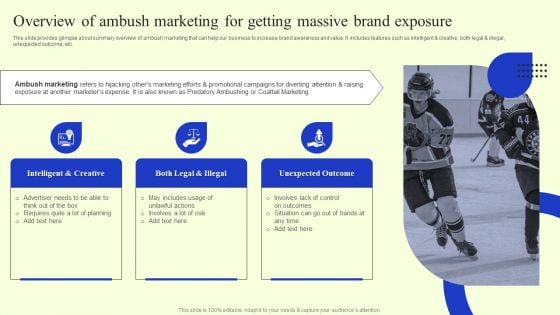 Ambush Marketing Plan To Create Brand Awareness Overview Of Ambush Marketing For Getting Massive Designs PDF Ambush Marketing Plan To Create Brand Awareness Overview Of Ambush Marketing For Getting Massive Designs PDF