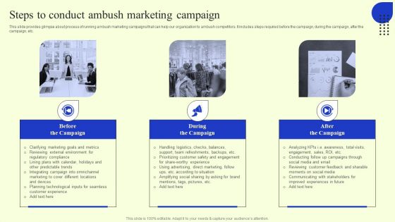 Ambush Marketing Plan To Create Brand Awareness Steps To Conduct Ambush Marketing Campaign Themes PDF