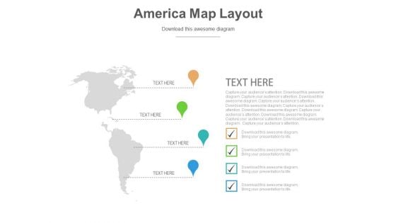 America Country Map With Locations Powerpoint Slides