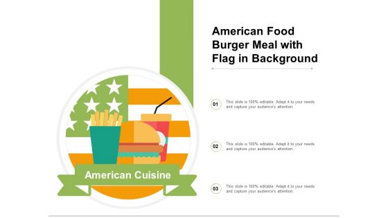 American Food Burger Meal With Flag In Background Ppt PowerPoint Presentation Gallery Graphics Example