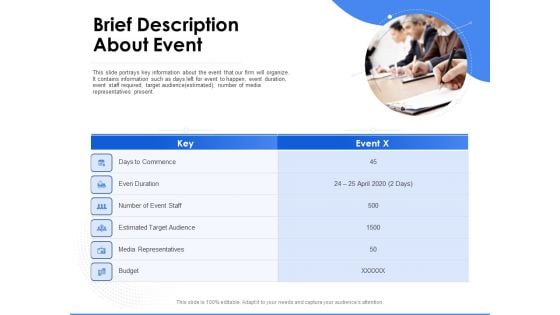 Amusement Event Coordinator Brief Description About Event Ppt PowerPoint Presentation Infographics Display PDF