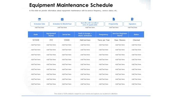 Amusement Event Coordinator Equipment Maintenance Schedule Ppt PowerPoint Presentation Outline Images PDF