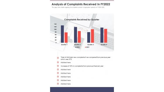 Analysis Of Complaints Received In FY2022 One Pager Documents