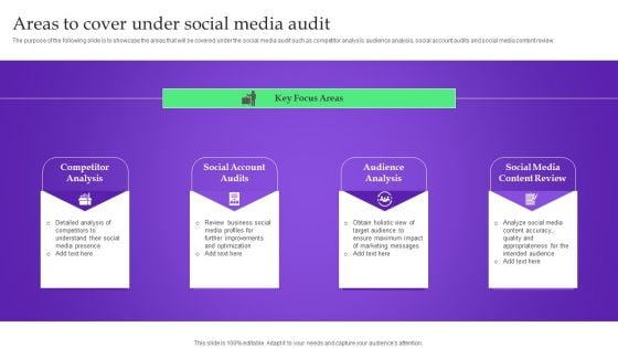 Analysis Plan For E Commerce Promotion Tactics Areas To Cover Under Social Media Audit Diagrams PDF