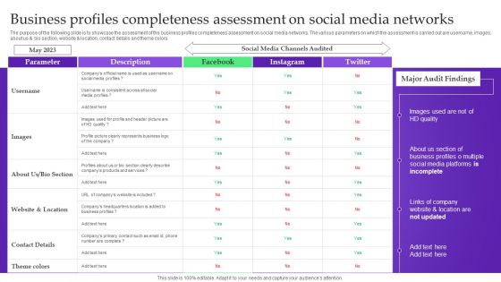 Analysis Plan For E Commerce Promotion Tactics Business Profiles Completeness Assessment On Social Media Networks Ideas PDF