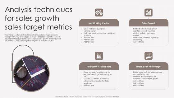 Analysis Techniques For Sales Growth Sales Target Metrics Pictures PDF