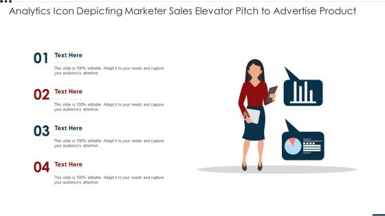 Analytics Icon Depicting Marketer Sales Elevator Pitch To Advertise Product Portrait PDF