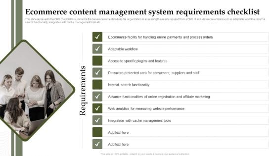 Analyzing And Deploying Effective CMS Ecommerce Content Management System Requirements Checklist Infographics PDF