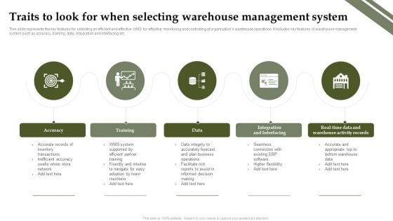 Analyzing And Deploying Effective CMS Traits To Look For When Selecting Warehouse Management System Infographics PDF