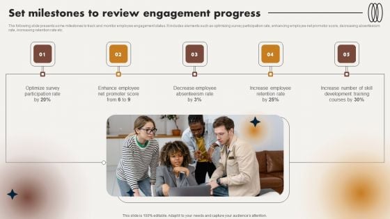 Analyzing And Improving Staff Work Satisfaction Set Milestones To Review Engagement Progress Topics PDF Analyzing And Improving Staff Work Satisfaction Set Milestones To Review Engagement Progress Topics PDF