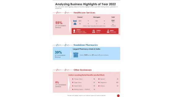 Analyzing Business Highlights Of Year 2022 One Pager Documents