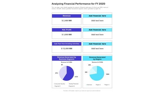 Analyzing Financial Performance For FY 2020 One Pager Documents