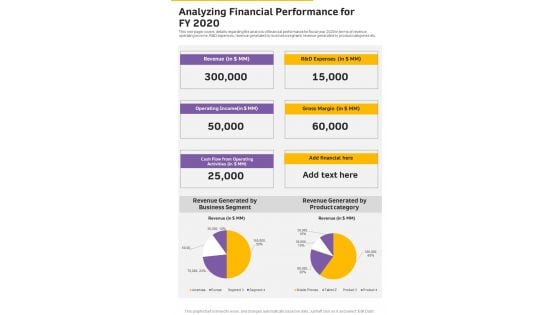 Analyzing Financial Performance For FY 2020 Template 24 One Pager Documents