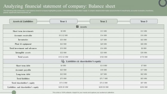 Analyzing Financial Statement Of Company Balance Sheet Ppt PowerPoint Presentation File Infographics PDF