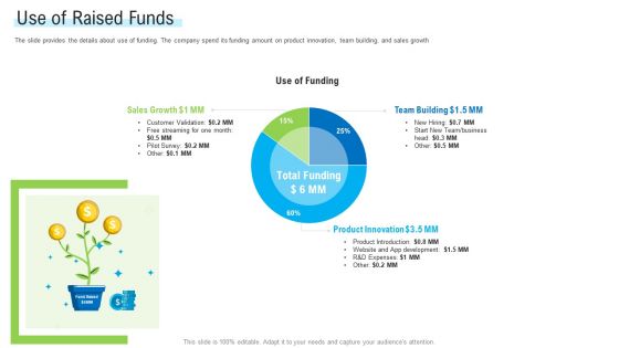 Angel Investor For Seed Pitch Deck Use Of Raised Funds Ppt Slides Outline PDF