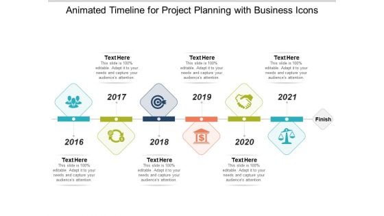 Animated Timeline For Project Planning With Business Icons Ppt PowerPoint Presentation Model Design Inspiration