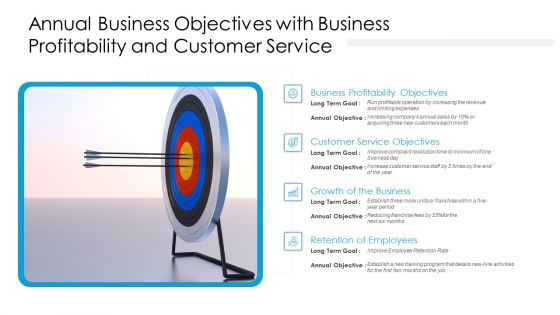 Annual Business Objectives With Business Profitability And Customer Service Ppt Professional Template PDF