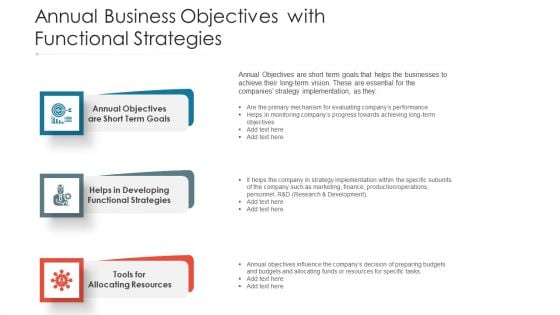 Annual Business Objectives With Functional Strategies Ppt Gallery Visual Aids PDF Annual Business Objectives With Functional Strategies Ppt Gallery Visual Aids PDF