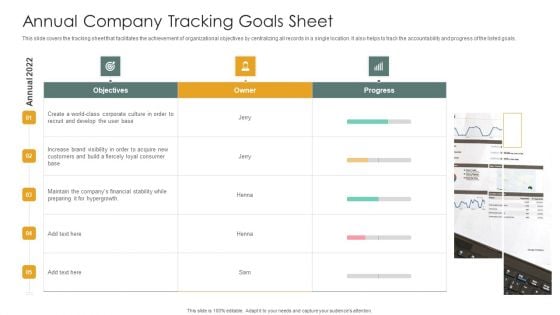 Annual Company Tracking Goals Sheet Mockup PDF