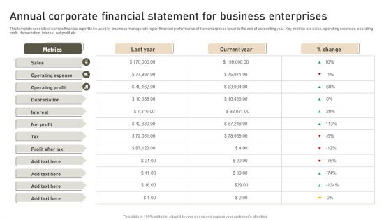 Annual Corporate Financial Statement For Business Enterprises Designs PDF