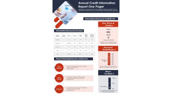 Annual Credit Information Report One Pager PDF Document PPT Template