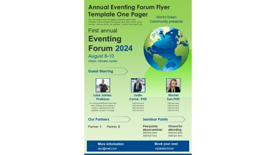 Annual Eventing Forum Flyer Template One Pager PDF Document PPT Template