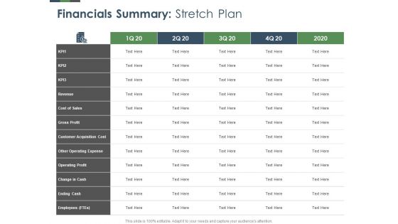 Annual Operative Action Plan For Organization Financials Summary Stretch Plan Clipart PDF