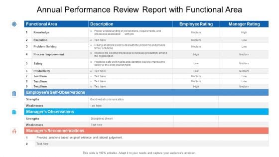 Annual Performance Review Report With Functional Area Ppt Pictures Examples PDF