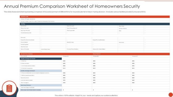 Annual Premium Comparison Worksheet Of Homeowners Security Diagrams PDF