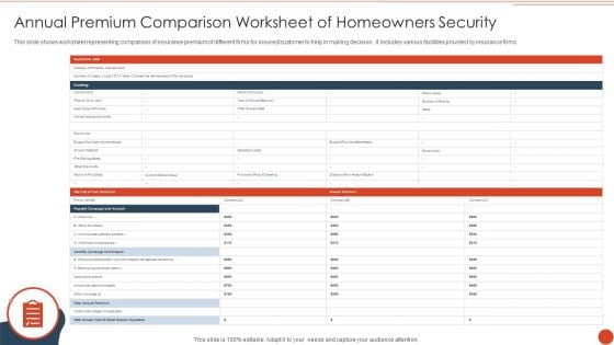 Annual Premium Comparison Worksheet Of Homeowners Security Diagrams PDF Annual Premium Comparison Worksheet Of Homeowners Security Diagrams PDF