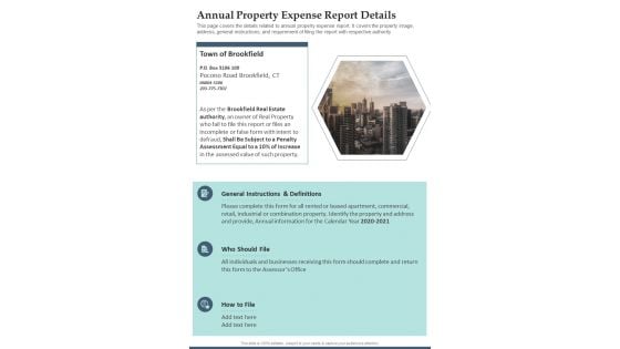 Annual Property Expense Report Details One Pager Documents