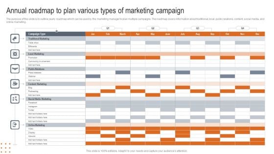 Annual Roadmap To Plan Various Types Of Marketing Campaign Mockup PDF