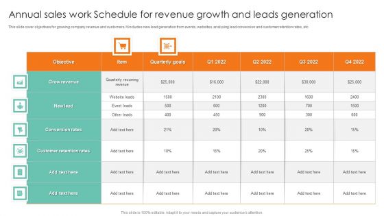 Annual Sales Work Schedule For Revenue Growth And Leads Generation Clipart PDF