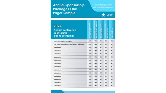Annual Sponsorship Packages One Pager Sample PDF Document PPT Template Annual Sponsorship Packages One Pager Sample PDF Document PPT Template