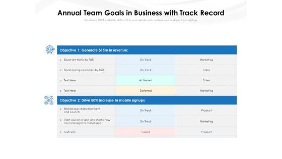 Annual Team Goals In Business With Track Record Ppt PowerPoint Presentation Model Microsoft PDF