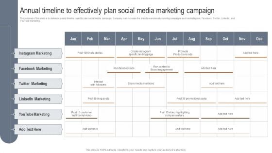 Annual Timeline To Effectively Plan Social Media Marketing Campaign Clipart PDF