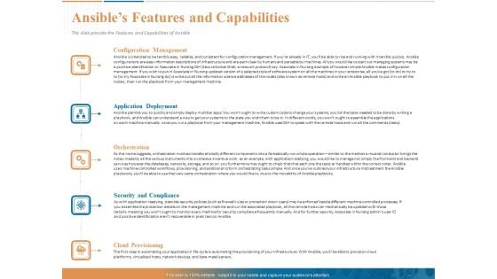 Ansible Hands On Introduction Ansibles Features And Capabilities Ppt PowerPoint Presentation Styles Icons PDF
