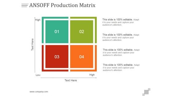 Ansoff Production Matrix Ppt PowerPoint Presentation Ideas