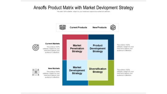 Ansoffs Product Matrix With Market Devlopment Strategy Ppt PowerPoint Presentation File Layouts PDF