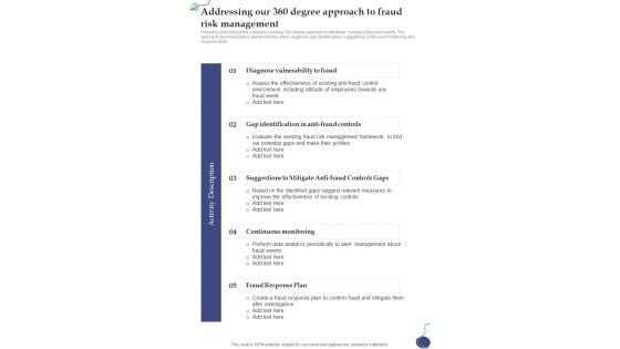 Anti Fraud Guide Addressing Our 360 Degree Approach One Pager Sample Example Document