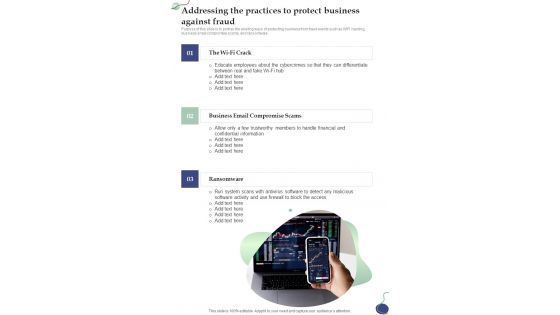 Anti Fraud Guide Addressing The Practices To Protect Business One Pager Sample Example Document