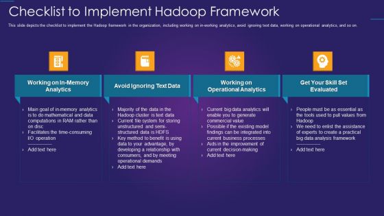 Apache Hadoop IT Checklist To Implement Hadoop Framework Themes PDF