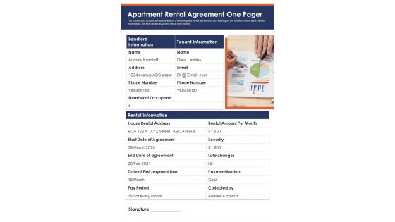 Apartment Rental Agreement One Pager PDF Document PPT Template