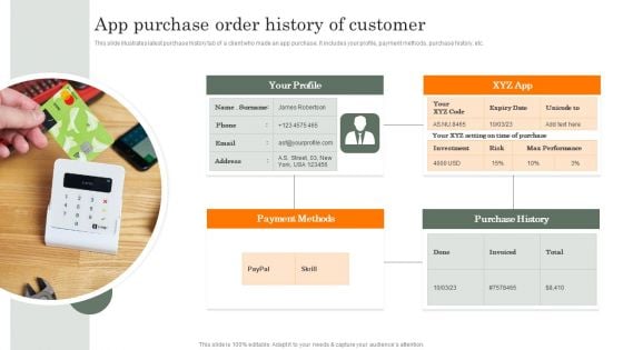 App Purchase Order History Of Customer Background PDF