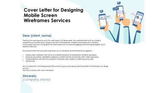 App Wireframing Cover Letter For Designing Mobile Screen Wireframes Services Brochure PDF