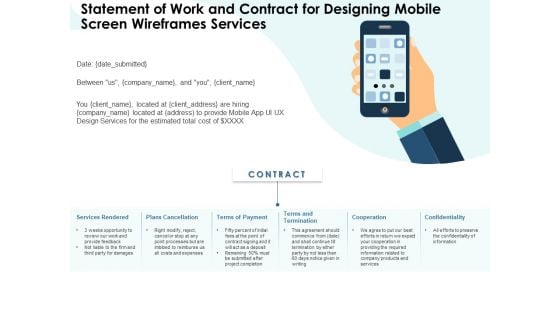 App Wireframing Statement Of Work And Contract For Designing Mobile Screen Wireframes Services Elements PDF