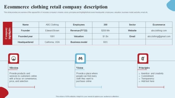 Apparel Ecommerce Business Strategy Ecommerce Clothing Retail Company Description Information PDF