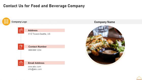 Appetizers Company Investor Funding Contact Us For Food And Beverage Company Icons PDF