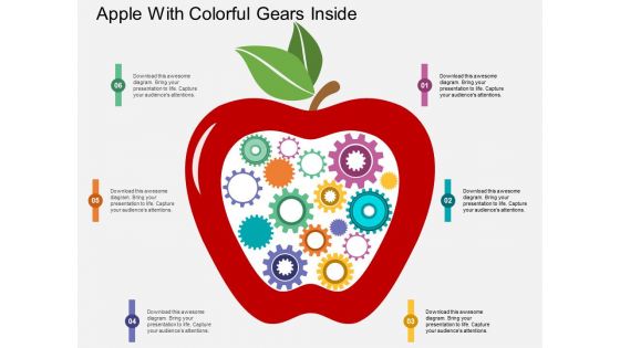 Apple With Colorful Gears Inside Powerpoint Template