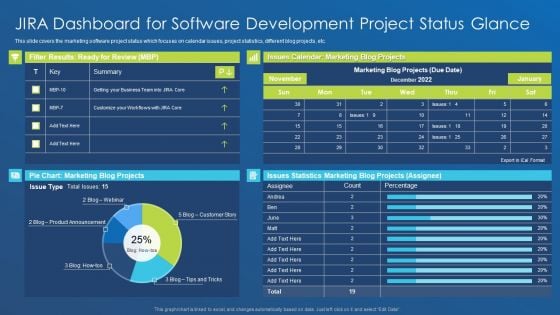 Application Development Best Practice Tools And Templates Jira Dashboard For Software Development Elements PDF